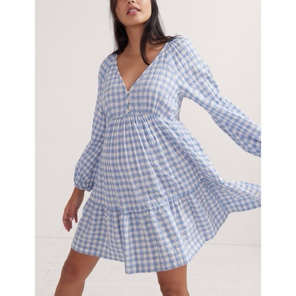 Hatch The Kelsey Blue White Cotton Gingham Maternity Mini Dress Sz 2 or 6/8